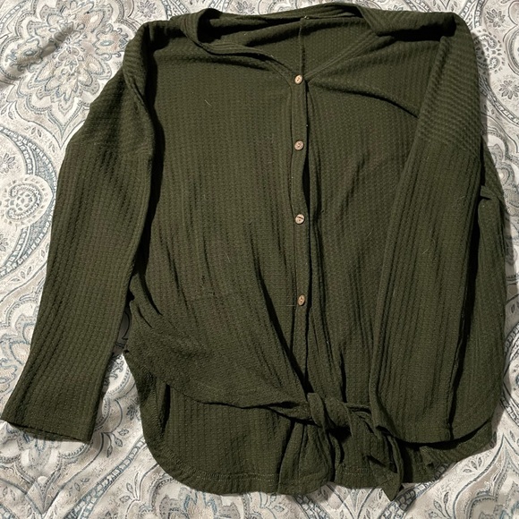 Tops - Green button up, tie bottom top.